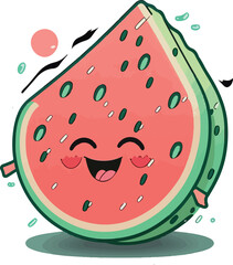 Watermelon and juicy watermelon slice vector illustration in flat design isolated on white background.