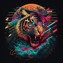 Colorful wild tiger in pop art style. Generative AI