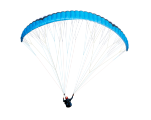 The sportsman flying on a paraglider. isolated on transparent background with clipping path. Beautiful paraglider in flight  with clipping path and alpha channel. for both printing and web pages. 
