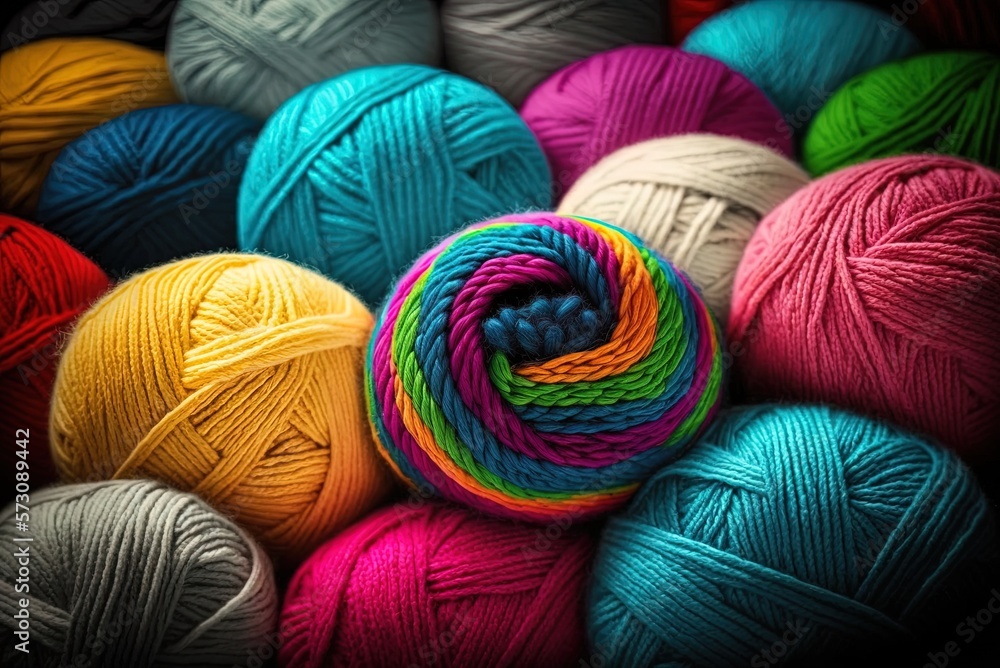 Poster a bundle of woolen yarn a textured backdrop of varying colors, ideal for use as a thread color chart