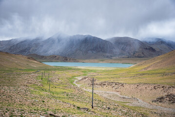 raining on lake before Tso moriri, Lah, Ladakh, India.