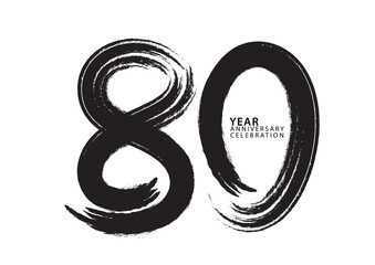 80 year anniversary celebration logotype black paintbrush vector, 80 number design, 80th Birthday invitation, anniversary template, logo number design vector, calligraphy font, typography logo