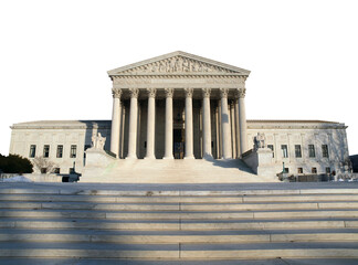 United States Supreme Court building in Washington DC with cut out background.