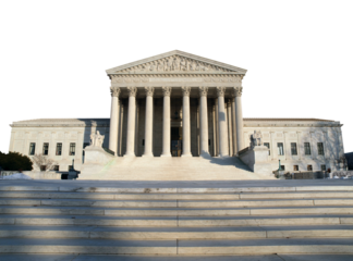 United States Supreme Court building in Washington DC with cut out background.