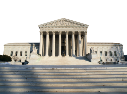 United States Supreme Court building in Washington DC with cut out background.