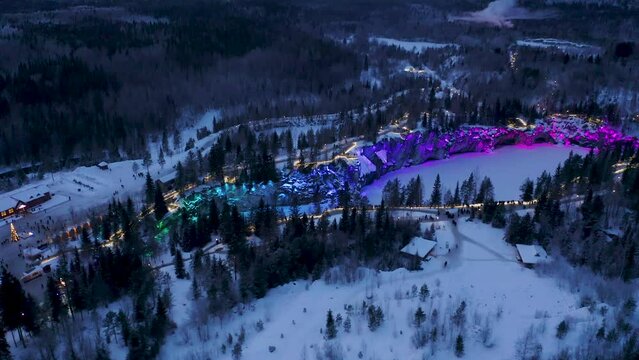  a beautiful view of the illumination of the ruskela mountain park. republic of karelia