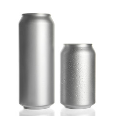 Aluminum cans on white background. Mockup for design