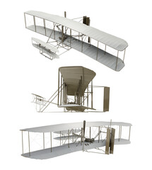 3d rendering of wright brothers flyer airplane perspective view