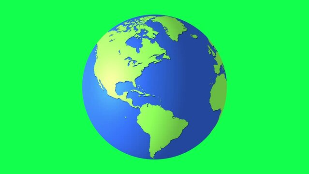 Earth Spinning, Earth Rotation Animation on Green Screen Background, World Map Animation, Alpha Matte, 4k Animation