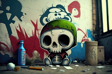 graffiti urban skull chibi - generative ai