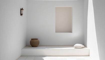 Naklejka na ściany i meble Empty room interior background natural light,Interior of modern and minimalist style living room with a copy space, frame mockup on wall for artwork, photo, painting or presentation,Generative AI