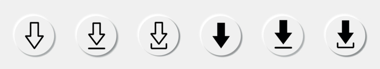 3D Download icon set. Download button. Web icon set. Icons collection. Software download icon. Vector illustration. Arrow downloading icon. Download shadow vector