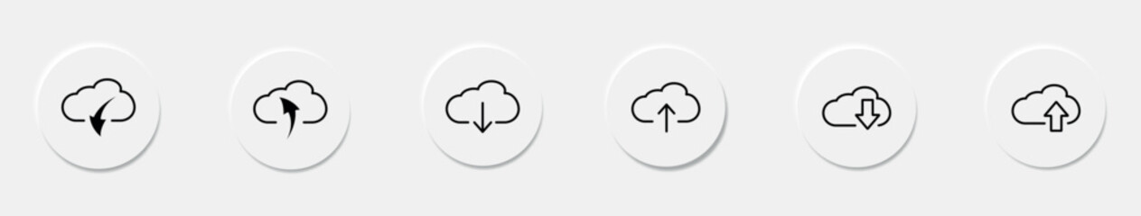 3D download upload button icon. Upload icon.  Save cloud icon push button for UI UX, website, mobile application. Cloud download and upload icon. Web icon set. Software download icon.