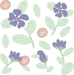 Pattern of purple flowers in summer hand drawn matisse style