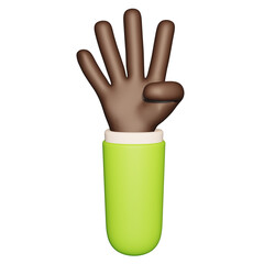 3D cartoon hand / palm with four fingers up. Realistic icon. 3D Rendering.
