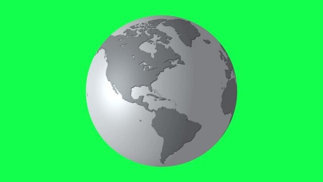 World Map Animation on Green Screen Background, Earth Spinning, Earth Rotation, Alpha Matte, Black and Grey, 4k Animation