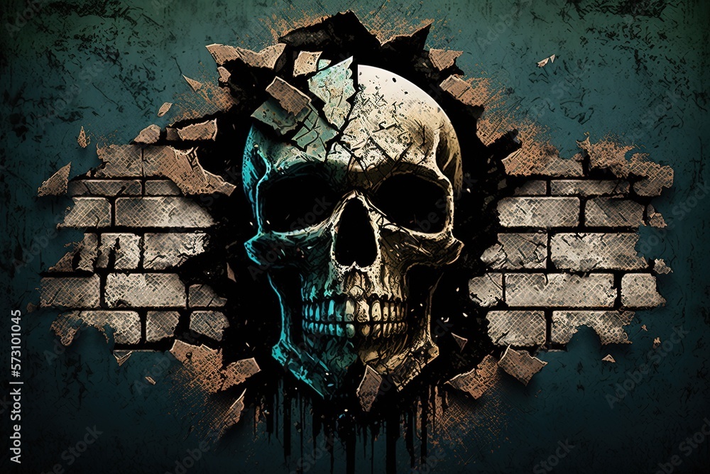 Poster an abstract painting of a skull on a grungy background generative ai