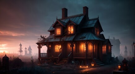Haunted house at night [AI Generated]