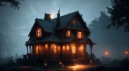 Haunted house at night [AI Generated]
