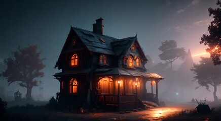 Haunted house at night [AI Generated]