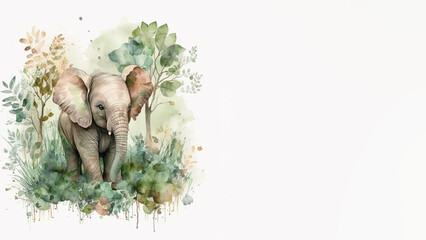 elephant calf watercolor ai generated