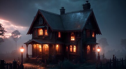 Haunted house at night [AI Generated]
