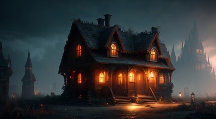 Obraz premium Haunted house at night [AI Generated]