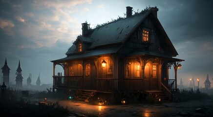 Obraz premium Haunted house at night [AI Generated]