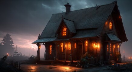 Obraz premium Haunted house at night [AI Generated]