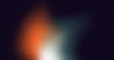 Dark color gradient background, grainy gradient luminous color splash wave, abstract noise texture gradient, orange white black wide banner