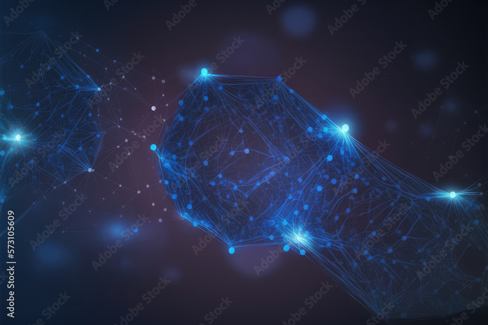 Poster blue technology abstract background of connection network. peculiar ai generative image.