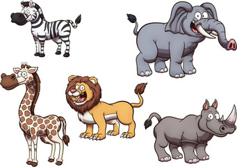 Set of cartoon zoo animals. Vector clip art illustration with simple gradients. All in one single layer.