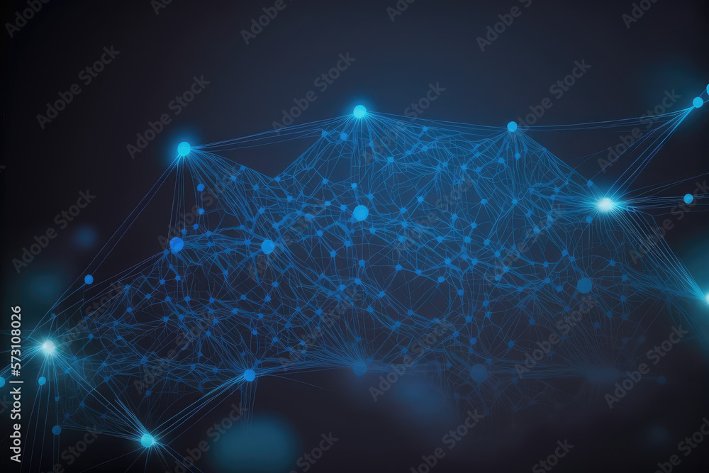Poster blue technology abstract background of connection network. peculiar ai generative image.