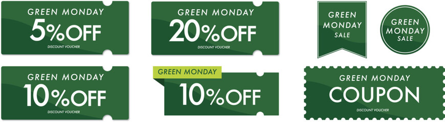 グリーンマンデーセールに使える緑のクーポンベクターセット