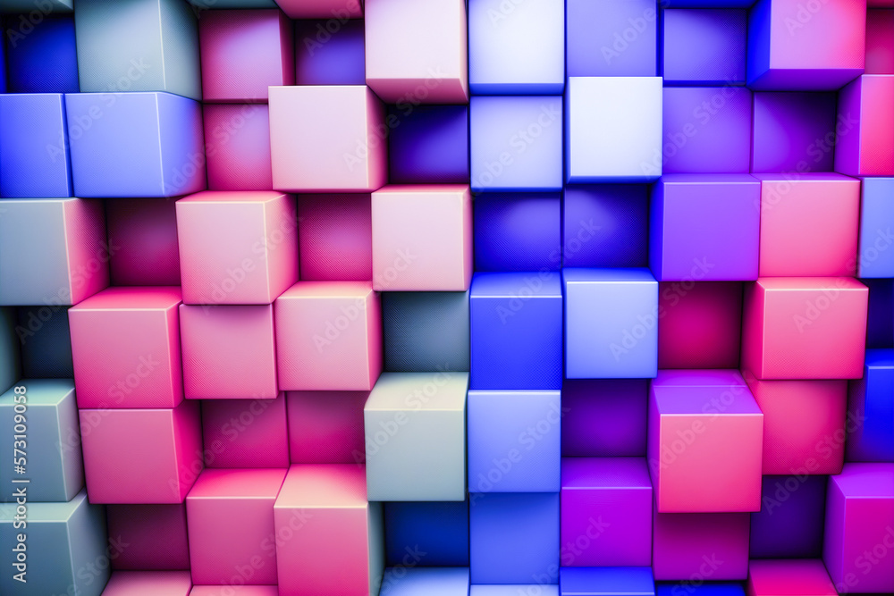 Poster abstract background of cube blocks wall stacking design neon pastel color for cubic wallpaper backgr