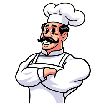 Chef Healthy Crossed Arm Mascot Cartoon Logo Design Vector