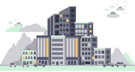 Obraz premium Modern city landscape buildings and architecture real estate silhouette vector background illustration