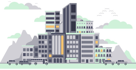 Obraz premium Modern city landscape buildings and architecture real estate silhouette vector background illustration