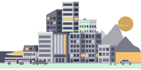 Obraz premium Modern city landscape buildings and architecture real estate silhouette vector background illustration
