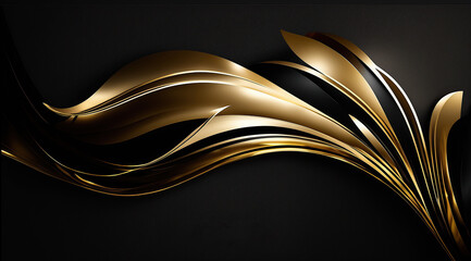 Luxury abstract golden waves on black background.