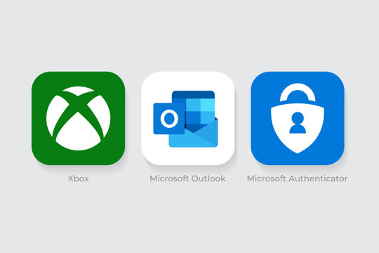 Microsoft Outlook, Authenticator and Xbox Icons