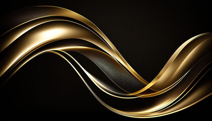 Abstract golden waves on black background. Generative AI