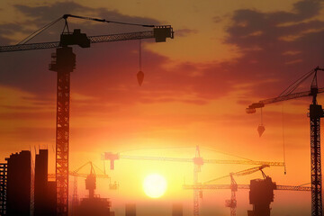 construction site with crane created with Generative AI technology