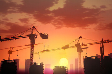 construction site with crane created with Generative AI technology