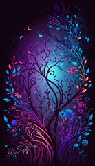 Vibrant Floral Plant Nature Vector Background Purple Pink Blue Flowers Leaves Spring Easter Generative AI