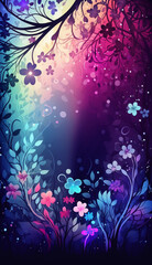 Vibrant Floral Plant Nature Vector Background Purple Pink Blue Flowers Leaves Spring Easter Generative AI	