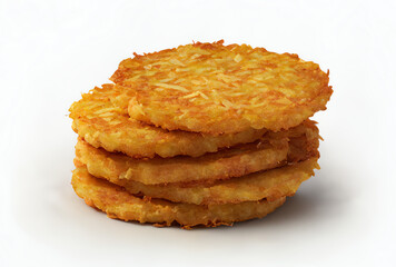 stack of hash brown patties, isolated on white, generative ai - obrazy, fototapety, plakaty