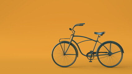 Retro or Vintage Bicycle with green color and yellow background 3d rendering