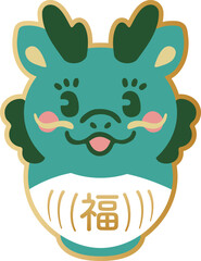 2024　だるま　ダルマ　達磨　干支　辰年　辰　たつ年　龍　正月　年賀状素材　イラスト　みどり