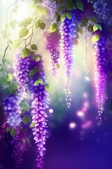 Fototapeta na wymiar Purple wisteria flowers with dew 